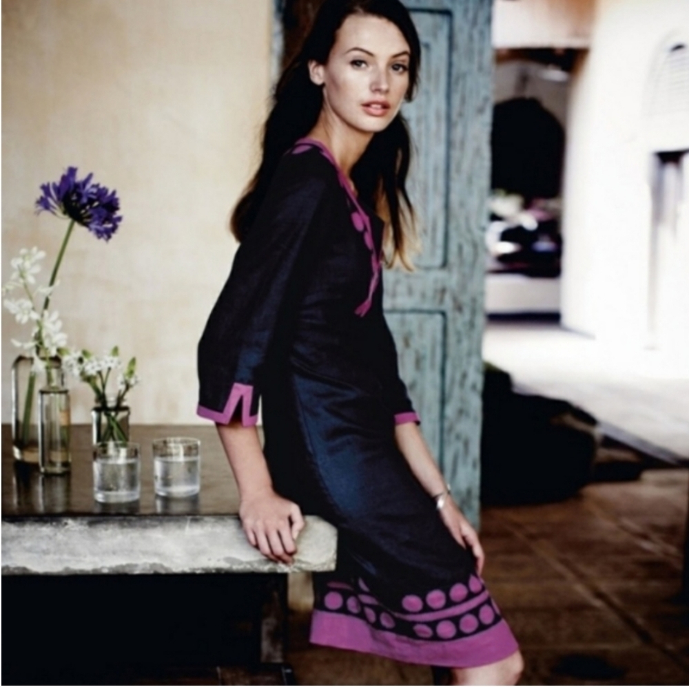 Boden Circle Applique Linen Tunic Dress